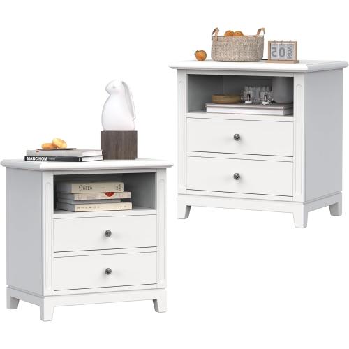 24 Wide Farmhouse Nightstand with Charging Station, Solid Wood End Table with 2 Large Drawers & Open Shelf, Bedside Table with USB Ports and Outlets, Side End Table for Bedroom 1 ? BROWN ‼️