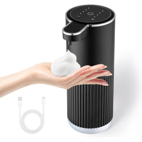 Automatic Foaming Soap Dispenser, 4-Level Adjustable Electric Foam Hand Soap Dispenser, USB Rechargeable Touchless for Bathroom Countertop, Kitchen, 13.5oz, Wall Mounted(Black)