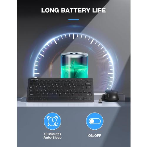TECKNET Wireless Keyboard and Mouse Combo, Mini Cordless Computer Keyboard and Mouse Set 2.4GHz, Silent Adjustable 1600 DPI, Quiet Click, Lag-Free for Computer, Laptop, PC, Windows, Mac, Chrome OS