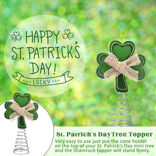 Zomiboo St Patrick's Day Miniature Tree Topper with Lucky Shamrock Decoration St Patrick's Day Ornaments Irish Theme Tree Decoration for Holiday Party Supplies Gift