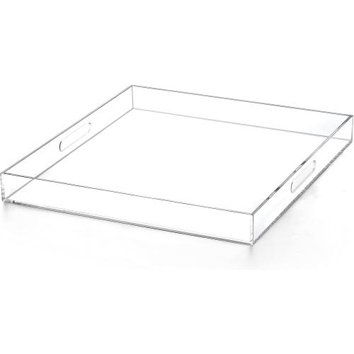 Extra Large Clear Acrylic Ottoman Tray with Cutout Handles 24x24 Inch Over-Sized King-Size Serving Tray Boot Organizer Decorative Tray for Living Room Bedroom,Bathroom and Kitchen Entryway