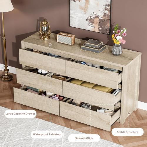 Garvee 6 Drawer Dresser for Bedroom, Wood Chest of Drawers Handle Free, Large Modern Dresser Storage Cabinet for Living Room, Hallway Entryway