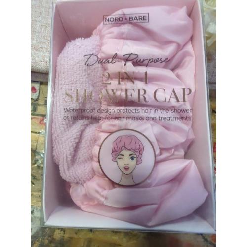 Lined Shower Cap,Triple Layer Large Cap for Women,Shower Cap Reusable Waterproof,Long Thick Hair (Pink)