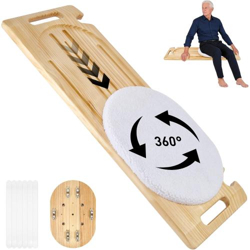 NEDVI Wooden Slide Transfer Board with Track Pulley Turntable – 500lb Weight Capacity for Seniors, Handicap, and Patient Wheelchair Transfers to Car,Bed,Toilet, Tub – Move Assist（31x11x1”)