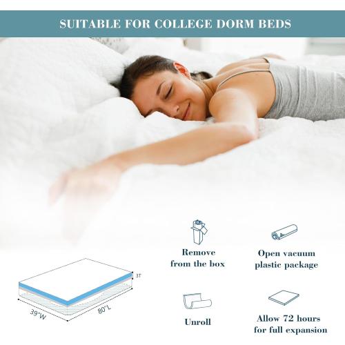 3 Inch Memory Foam Mattress Topper Twin XL, Cooling Gel Bed Topper with Removable Cover, Soft & Pain Relief & Breathable, CertiPUR-US & Oeko-Tex Certified