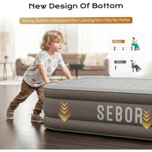 Air Mattress with Built-in Pump, Comfortable Self-Inflating Air Mattress with High-Speed Pump, Durable Blow Up Mattress with Storage Bag for Guests, Camping, Travel (18 Queen, Brown Gray)