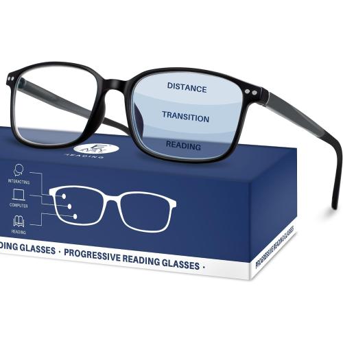 EASY READ TR90 Progressive Multifocal Reading Glasses for Men,Rectangular Blue Light Blocking Readers with Spring Hinge