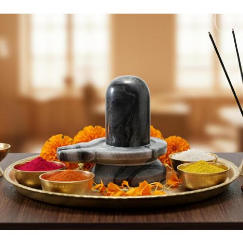 Black Marble Stone Shiva Lingam Shiv Ling Idol Murti Statue (3.5 Inches)