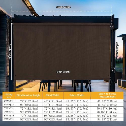Outdoor Roller Shades，Cordless Patio Roller Up Blinds with Shade Cloth for Porch Gazebo Pergola Balcony Backyard，Mocha，36 Wx72 H