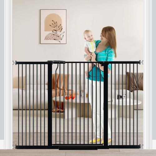Fairy Baby 40.5 Extra Tall Baby Gate Pressure Mounted, 60.3-65.7 Extra Wide Dog Gate Indoor for The House Doorway, Metal Safety Child Gate for Kids, Auto Close Swing Pet Gate for Stairs, Black