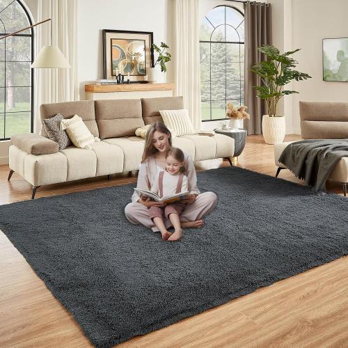 Floralux Area Rugs Size  9x12 Color Grey  Living Room, Dark Grey, Large Shag Rug Bedroom Rug, Ultra Soft Shaggy Fluffy Carpet for Playroom, Plush Modern Carpets for Kids Room, Dorm Home Decor Aesthetic
