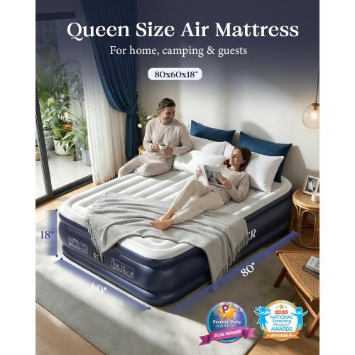 VOSSER Air Mattress Queen with Built-in Pump, Blow up Bed,18 Raised