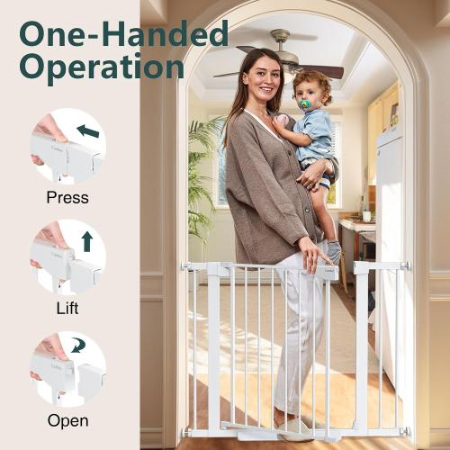 Cumbor 29.7-40.6 Baby Gate for Stairs, Mom's Choice Awards Winner-Dog Gate for Doorways, Pressure Mounted Auto-Close Pet Gates for Dogs Indoor, Safety Child Gate with Easy Walk Thru Door, White