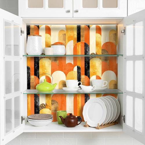 Livelynine 17.5x276 Bright Funky Peel and Stick Wallpaper Geometric Retro Orange Black Gold Yellow Wall Paper Renter Friendly Arched Vinyl Covering Watercolor Funky Pattern Contact Paper for Cabinets