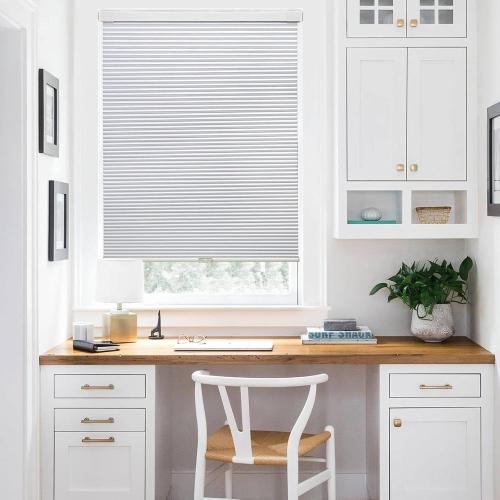 LazBlinds Cordless Cellular Shades, No Tools No Drill Blackout Honeycomb Shades Pleated Blinds for Windows, 33'' W x 48'' H, Silver White