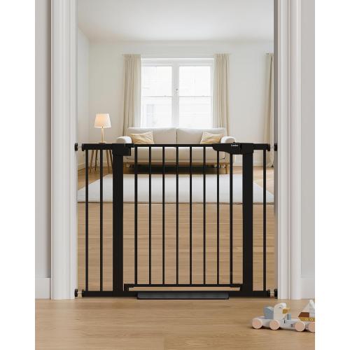 Cumbor 29.7-40.6 Baby Gate for Stairs, Mom's Choice Awards Winner-Dog Gate for Doorways, Pressure Mounted Auto-Close Pet Gates for Dogs Indoor, Safety Child Gate with Easy Walk Thru Door, Black