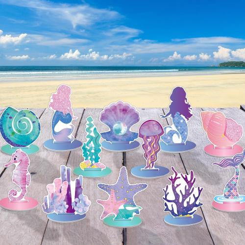 24 Pcs Mermaid Birthday Decorations Little Mermaid Table Centerpiece Under the Sea Centerpiece Ocean Theme Table Ornaments for Girl Baby Shower Ocean Theme Birthday Party Supplies DIY Decor