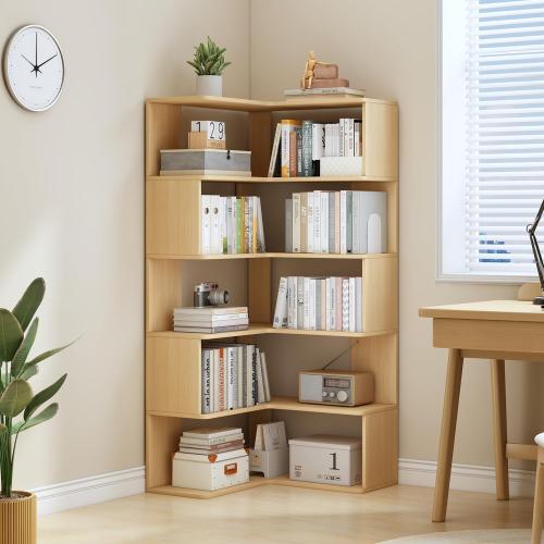 IOTXY 6-Tier L-Shaped Corner Bookshelf, Tall Bookcase, Oak