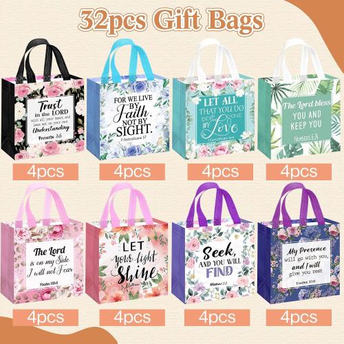 Riakrum 32 Pcs Christian Gift Bags Bulk, Bible Verse Non Woven Tote