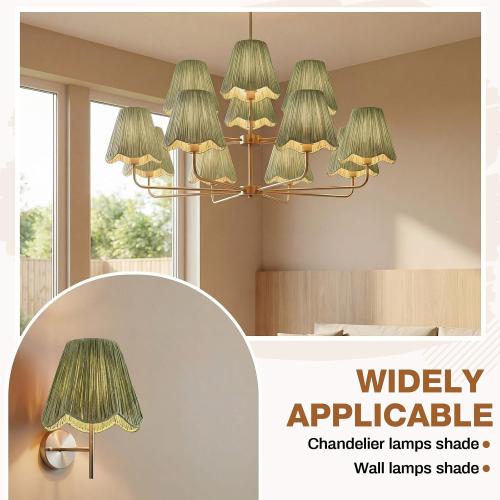 Glooglitter 2 Pcs Small Rattan Lamp Shade Clip on, Raffia, Sage Green
