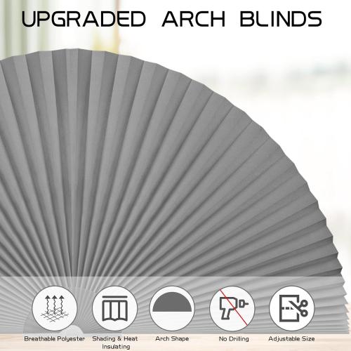 MALOKI Arch Window Shade,Light Filtering Pleated Shade,Half Circle Fabric Blinds Room Darkening Shades Easy Install Blinds Semi Circle Window Cover (1, Grey, 72x36)