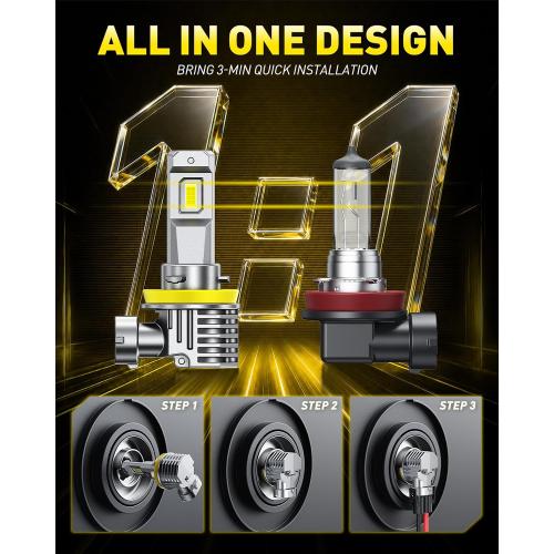 AUXITO H11 LED Bulb 6500K White 84,000LM Mini Size Plug and Play,2PCS