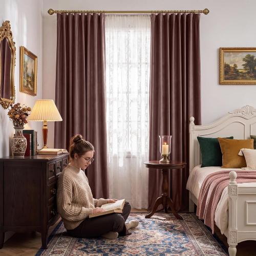 NICETOWN Dusty Rose Pink Blackout Velvet Curtains for Girls Room