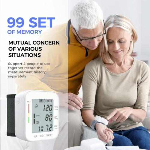 MMIZOO Wrist Blood Pressure Monitor Large LCD Display BP Machine Adjustable Cuff 5.31-7.68 inch Automatic 99x2 Sets Memory with Carrying Case for Home Use (W1681)