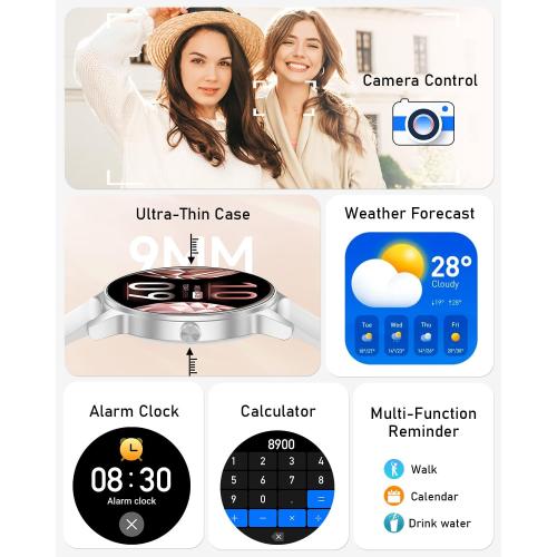 Smart Watches for Women, 1.27'' TFT Fitness Watch With Bluetooth Answer/Make Call,24H Heart Rate/SpO2/Sleep Monitor/Menstrual Cycle/120  Sports Fitness Tracker for iPhone Android iOS(4 Straps,Silver)