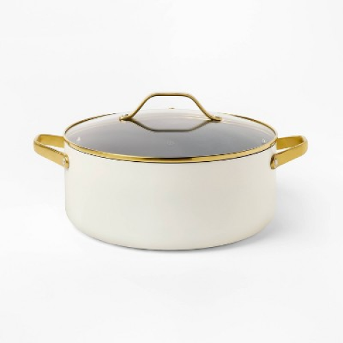 8qt Nonstick Ceramic Coated Aluminum Wide Stock Pot with Champagne Handle Cream - Figmint