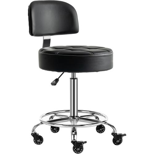 Lockable Stool with Back and Foot Rest Ergonomic Rolling Hydraulic Adjustable Stool for Doctor Esthetician Artist Home Small Office Desk (Black, 19.5''-24.5'')