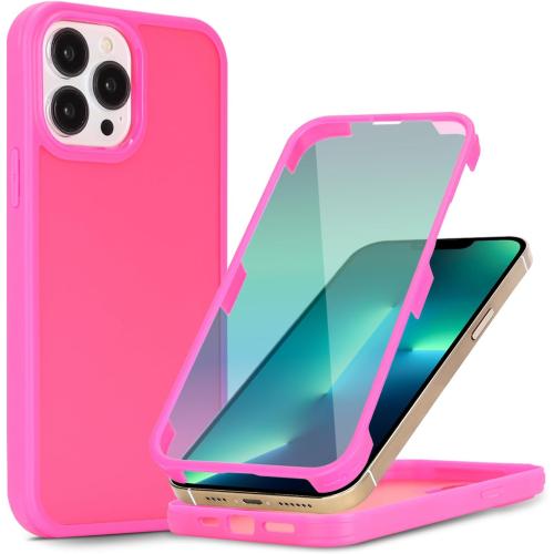 for iPhone 13 Pro Max Case with Built-in Screen Protector, for Apple 12 Pro Max Full-Body Phone Cases for Men Women Girl, Rose Red