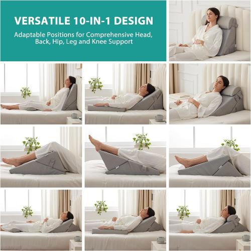 Bedluxe Wedge Pillow Set for After Surgery, Orthopedic Bed Wedge, Grey