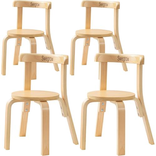 Swegrow Wooden Kids Chair, Toddler Chair for Table, Kids Stackable Chairs, Kid Wooden Furniture for Family/Playroom/Classroom（Set of 4-Natural Wood）