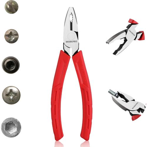 WORKPRO 6.5 Linesman S Screw Extractor Pliers(Combination Pliers) with Unique Non-slip Jaws, Stripped Screw Remover Tool, Lineman Plier for Quickly Removal of Damaged or Rusted Fasteners