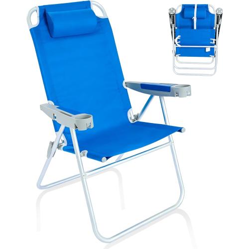 SUNNYFEEL Oversized Tall Folding Beach Chair Lightweight, 17 Portable Sand Chair for Adults Heavy Duty 500 LBS with Cup Holders, Foldable High Camping Lawn Chairs for Camp/Outdoor/Picnic/Sports