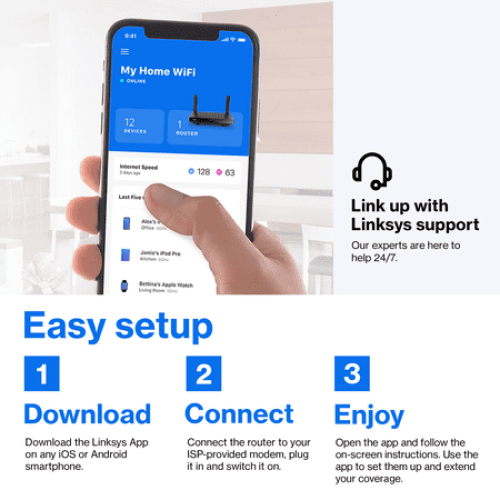 Linksys AX2200 Dual-Band Wi-Fi 6 Mesh Router, Up to 2.2 Gbps Speeds & 1,500 sq. ft. Coverage For Next-Level Connectivity