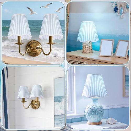 Gerrii 2 Pcs Scalloped Lamp Shades Chandelier, Blue, Blue Striped ONLY 2 PCS‼️
