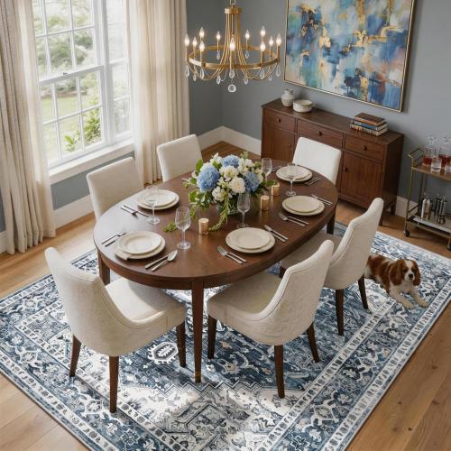 5x7 Washable Vintage Distressed Area Rug Blue Boho Rug Living Room