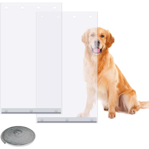 2 Pack XL Replacement Dog Door Flaps with 78 Inch Long Sealing Strip, Weather Resistant Doggie Door Replacement Flap Compatible with 9.88 x 18 Extra Large Dog Door