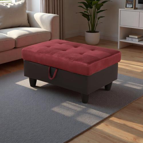 33.5 Inches Large Square Ottoman, Microfiber Fabric&Leather One-Piece Solid Wood Frame Ottoman with 55L Storage, Storage Footstool with Legs for Entryway Bench/Coffee Table/Chair/Rv