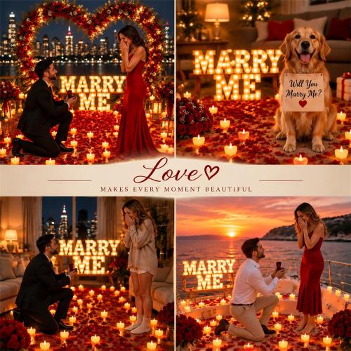 Hortsun Marry Me Light up Letters Proposal Decorations Red