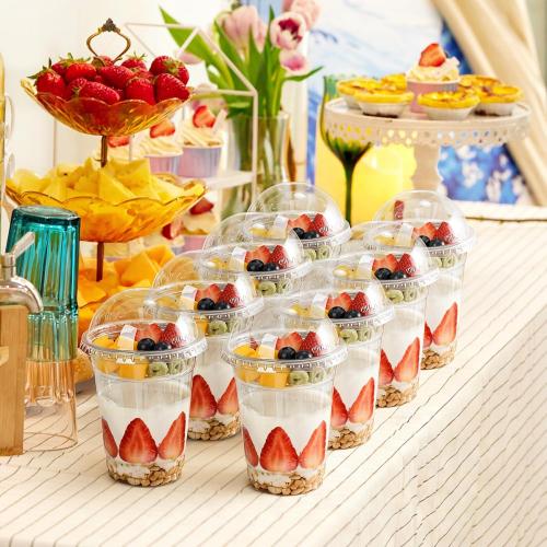 DI QIU REN 50pcs 12oz Clear Parfait Plastic Cups with Dome Lids & Spoons