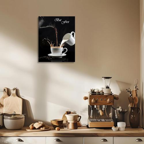 OWNANRTHM Coffee Canvas Wall Art But First Coffee Sign Poster Abstract Coffee Pictures for Coffee Bar for Kitchen Dining Room Wall Decor Framed 12X16 inch