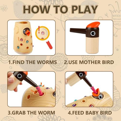 TOP BRIGHT Montessori Toys for 2 Year Old Gift, Magnetic Bird Feeding Game