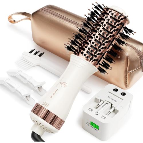 Dual Voltage Travel Blow Dryer Brush in one, Hair Trends Mini Hot Air Brush