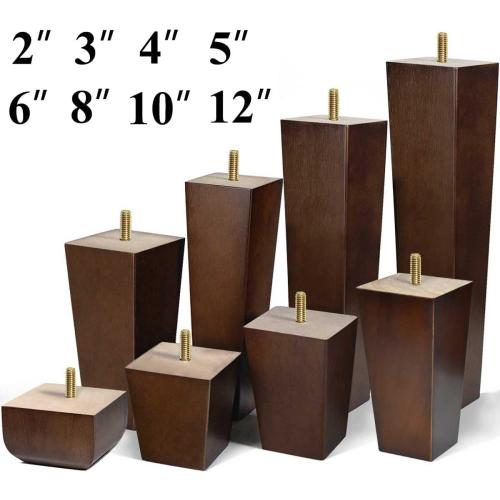 Sofa Legs Square Bed Feet 2 inch Wood Replacement Leg for Furniture Set of 4, Dark Brown
