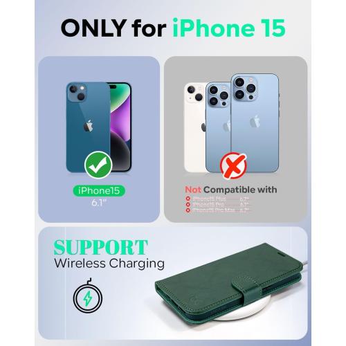 OCASE for iPhone 15 Wallet Case, Card Holder, Blackish Green