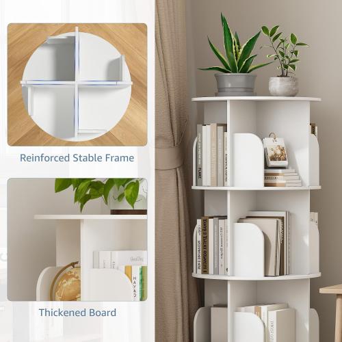 DUMOS 4 Tier Rotating Bookshelf Tower, Round Spinning Bookcase Lazy Susan