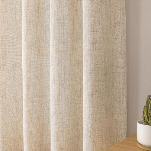 Tollpiz Short Linen Curtains Bedroom Rod Pocket Semi Sheer Curtain Burlap Light Filtering Thick Linen Drapes for Living Room, 38 x 45 inches Long, Natural, Set of 2 Panels